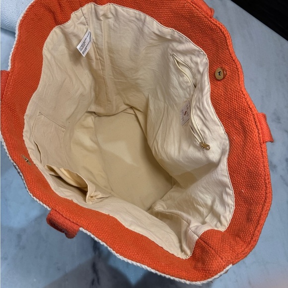 Shade and Shore Beach Bag Large Orange and Cream - Picture 5 of 8